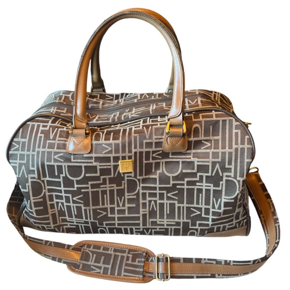 Vintage Diane Von Furstenberg DVF Logo Pattern Overnight Tote Travel Bag